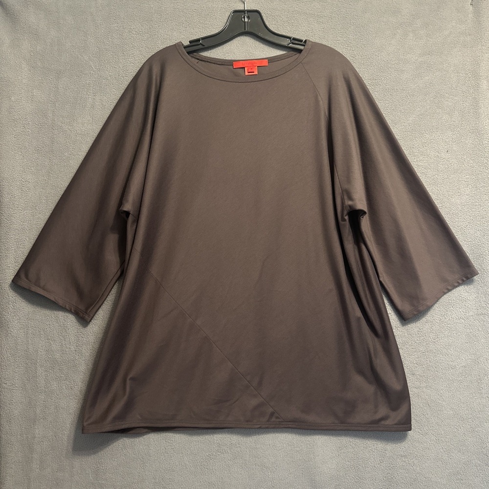 Shamask Spiral 3/4 Sleeve Top Size 2 (10-14) Brown Minimalist Quiet Luxury